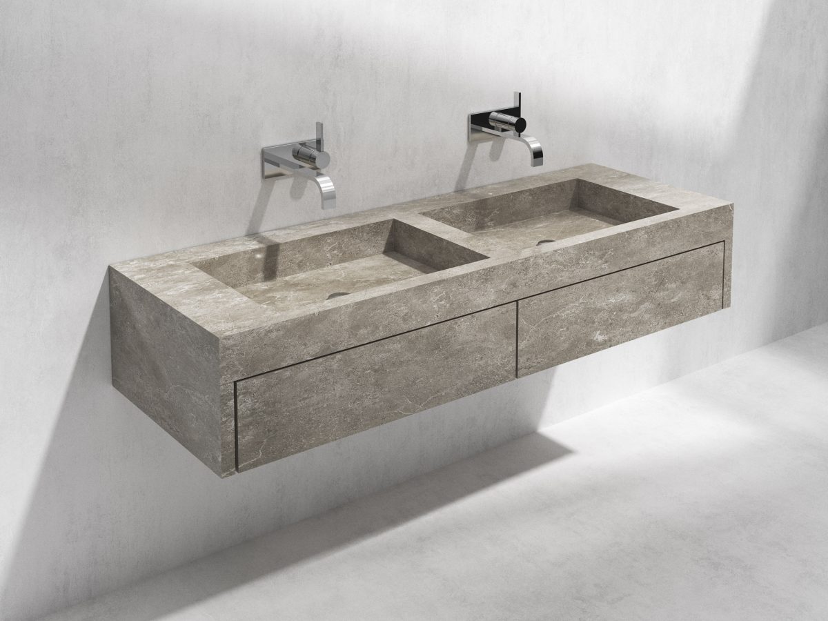 Double Wall-mounted Washbasin with Storage - Image 3