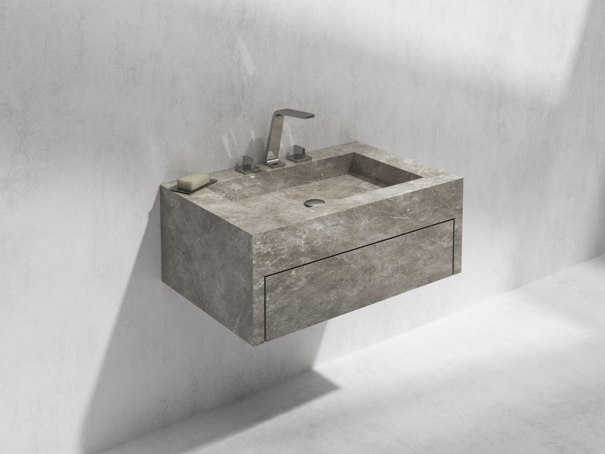 Single Wall-mounted Washbasin with Storage - Image 2